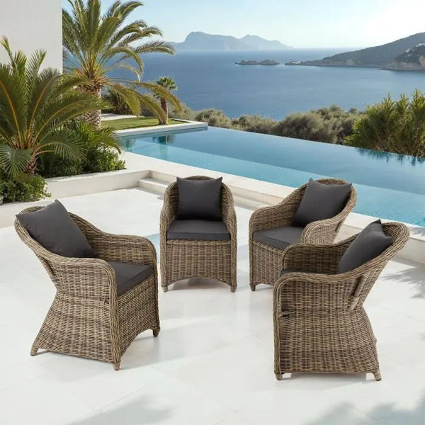 4er Set Aluminium Rattansessel