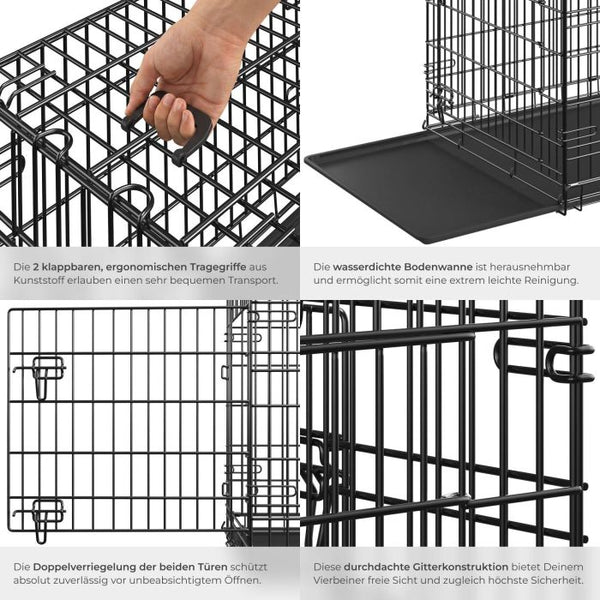 Hundekäfig Luna Gitterbox klappbar mit 2 Türen schwarz 91,5 x 59,5 x 64 cm