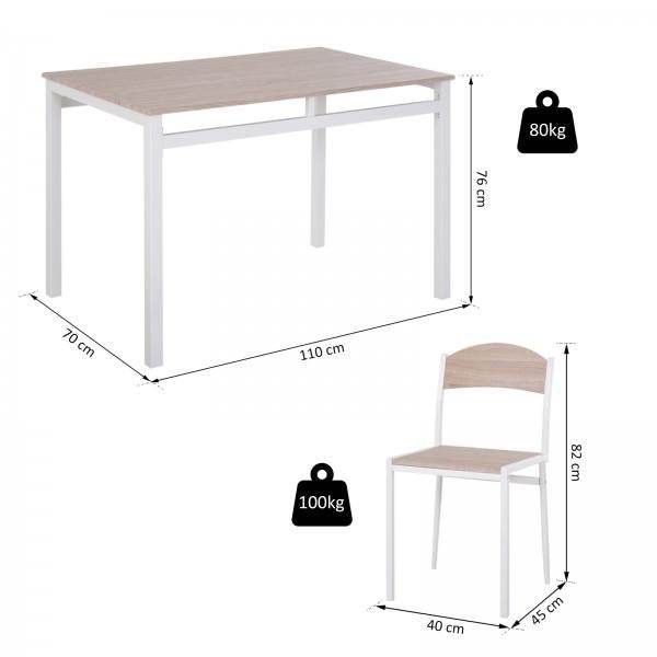 5-teilige Essgruppe Grau + Weiss mit 1 Tisch + 4 Stühlen