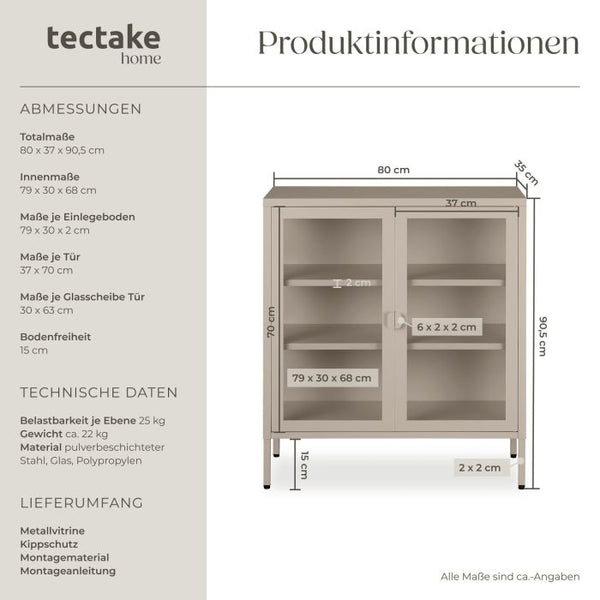 Metallvitrine Baker mit Glastüren taupe
