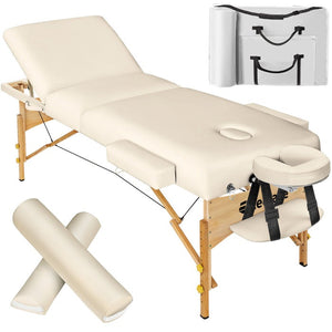 3 Zonen Massageliege-Set Somwang mit 7,5cm Polsterung, Rollen und Holzgestell beige