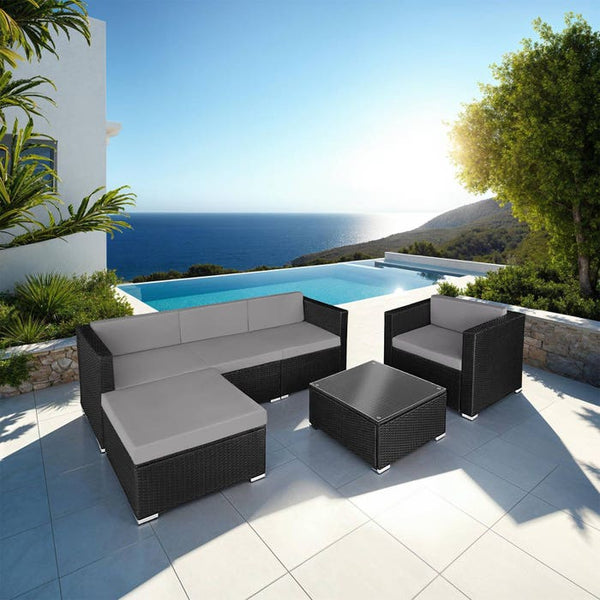 Rattan Lounge Milano schwarz/grau