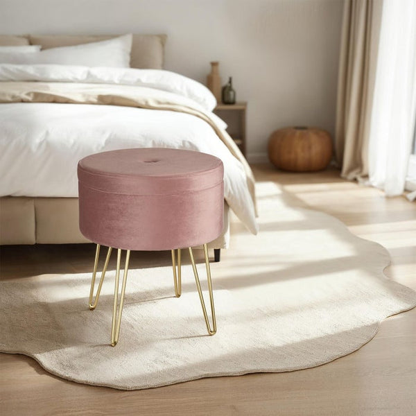 Sitzhocker Ava gepolstert in Samtoptik 300kg mit Stauraum - rosa