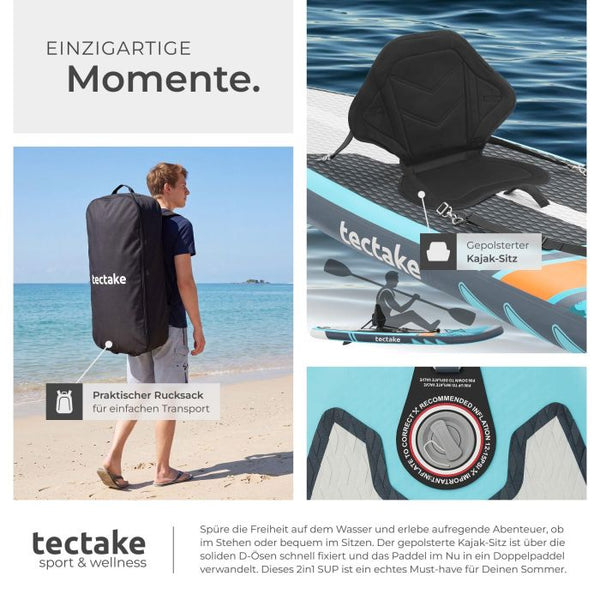 Stand-Up Paddle Board 2in1 Palagios türkis/orange 288 cm ohne Kamerahalterung