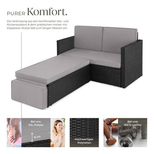 Rattan Lounge Korfu schwarz/grau