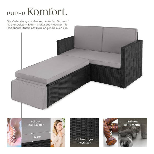 Rattan Lounge Korfu schwarz/grau