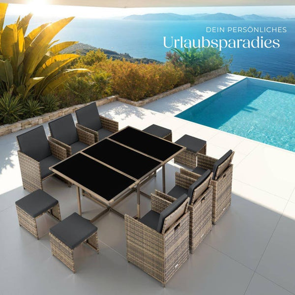 Rattan Sitzgruppe Malaga 6+4+1, natur
