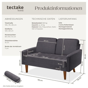 Sofa Skagen 2-Sitzer mit Federkern Samtoptik grau