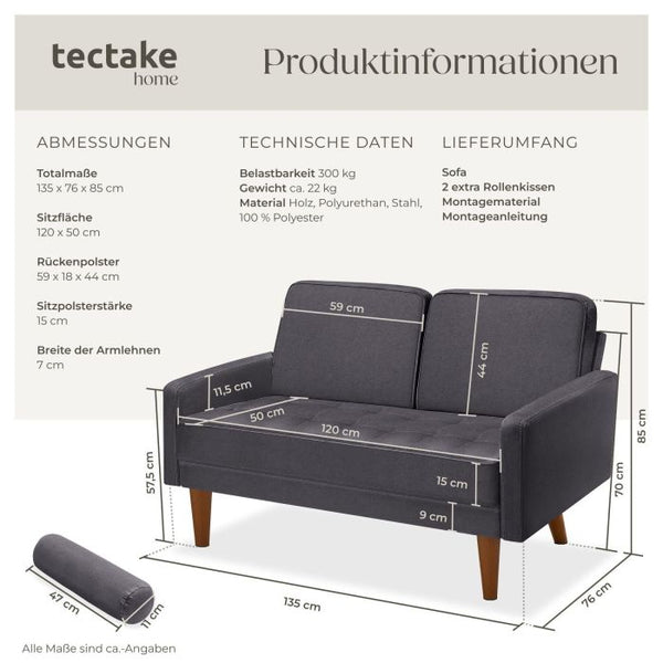 Sofa Skagen 2-Sitzer mit Federkern Samtoptik grau