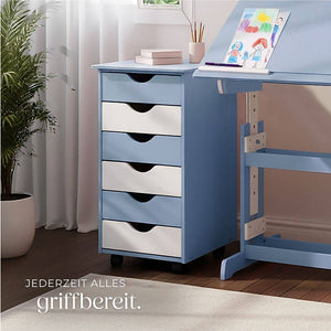Rollcontainer aus Holz, blau