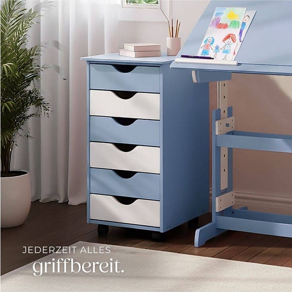 Rollcontainer aus Holz, blau