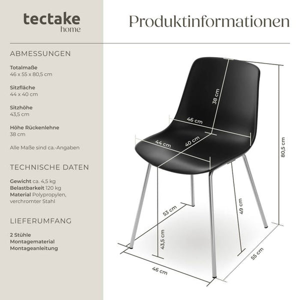 Kunststoffstuhl Mave schwarz/chrom 2er Set