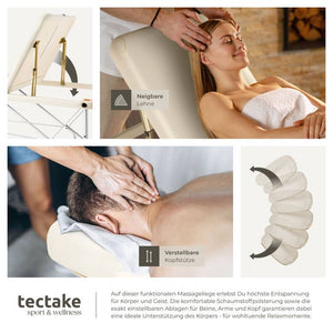 3 Zonen Massageliege mit 5cm Polsterung und Aluminiumgestell beige
