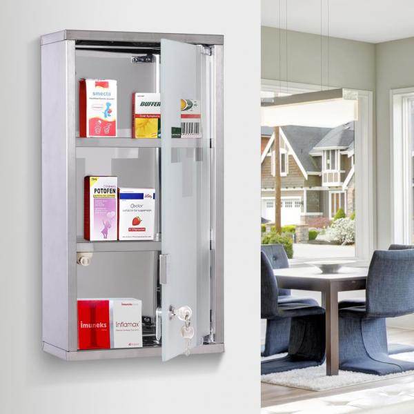 Medizinschrank 3 Ablagen abschliessbar Edelstahl