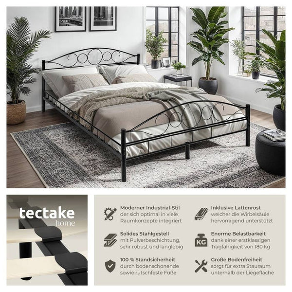 Metallbett mit Lattenrost im romantischen Design schwarz/schwarz 200 x 140 cm
