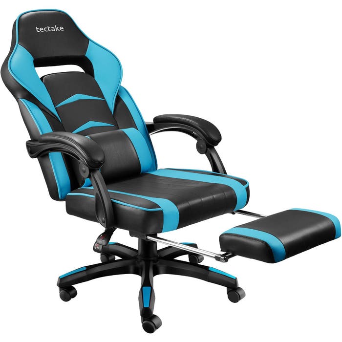 Racing office chair Comodo with footrest, black/azure