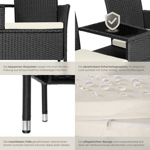 Rattan Gartensitzbank mit Tisch schwarz/beige