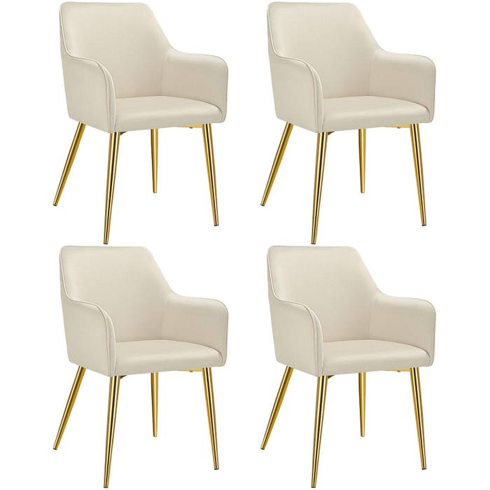 Fauteuil Avane, aspect velours, revêtement beige, lot de 4