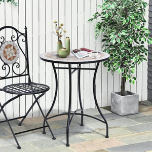 Gartentisch Balkontisch Mosaiktisch Seviertisch rund Stahl + Keramik