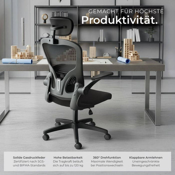 Bürostuhl Arges ergonomisch mit verstellbarer Kopfstütze