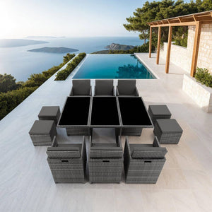 Aluminium Rattan Sitzgruppe New York 6+4+1, grau