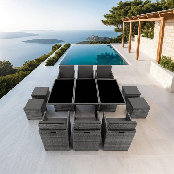 Aluminium Rattan Sitzgruppe New York 6+4+1, grau