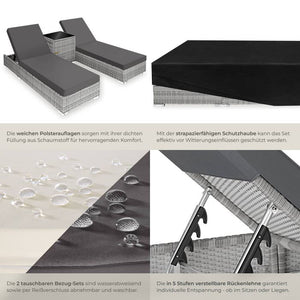 2er Set Aluminium Rattan Sonnenliegen hellgrau