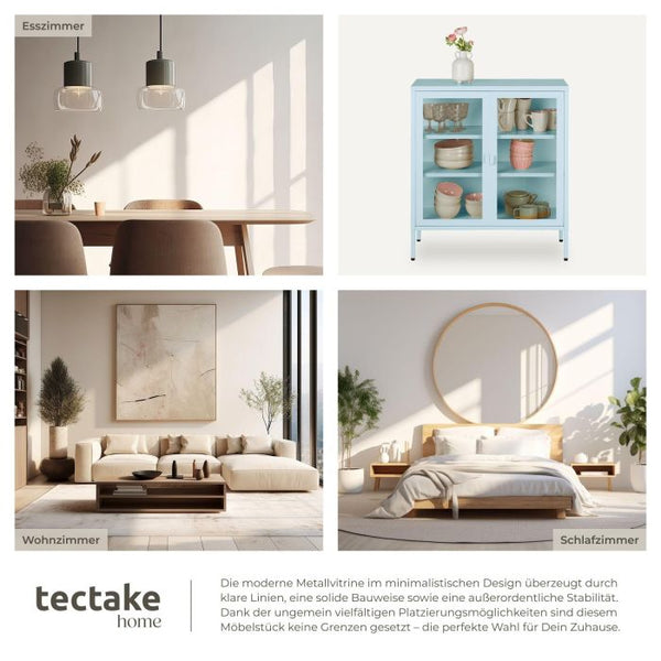Metallvitrine Baker mit Glastüren grau/blau