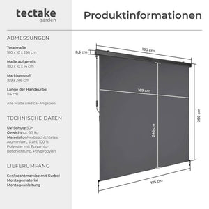 Eloise vertical awning, dark grey, 180 x 250 cm 