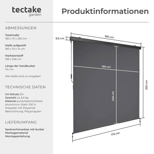 Eloise vertical awning, dark grey, 180 x 250 cm 