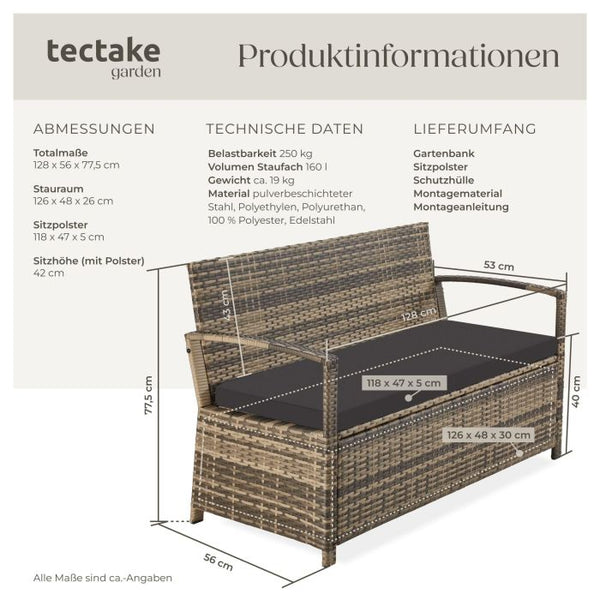 Rattan-Gartenbank Vecchia 2-Sitzer mit Stauraum natur