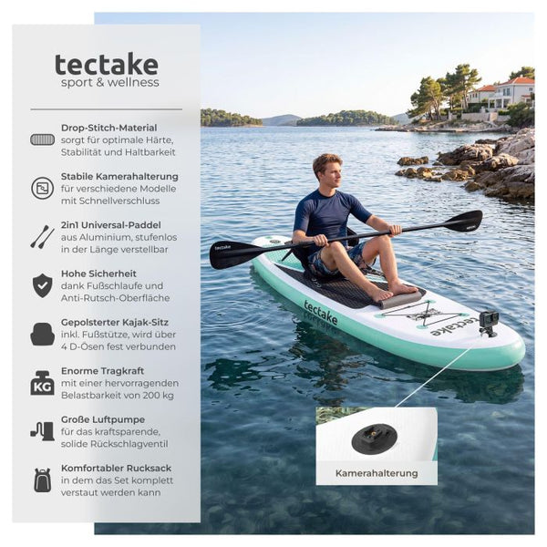Stand-Up Paddle Board 2in1 Zenon weiss/türkis 288 cm mit Kamerahalterung