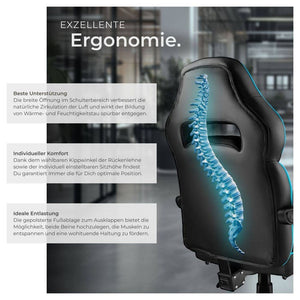 Racing office chair Comodo with footrest, black/azure