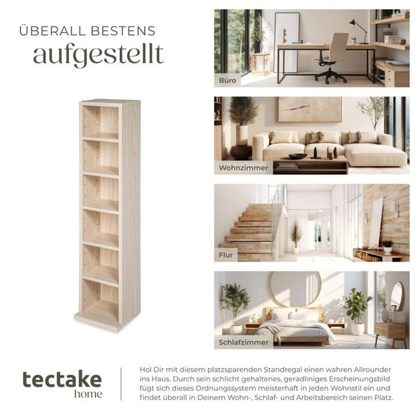 Standregal Medienregal, 6 Fächer, buche