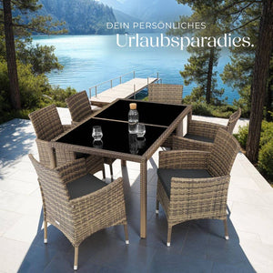 Rattan Sitzgruppe 6+1 mit Schutzhülle natur/dunkelgrau