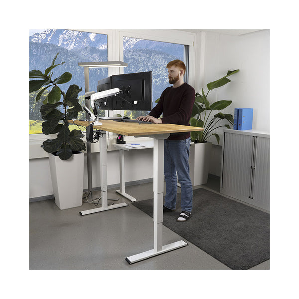 CONTINI höhenverstellbarer Bürotisch 1.4x0.8m Eiche / Gestell ET225E weiss RAL 9016