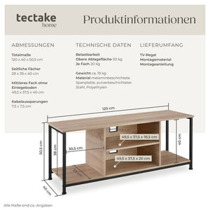 TV-Regal Denver Industrial Holz hell, Eiche Sonoma 120 cm