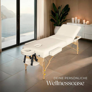3 Zonen Massageliege-Set Somwang mit 7,5cm Polsterung, Rollen und Holzgestell beige