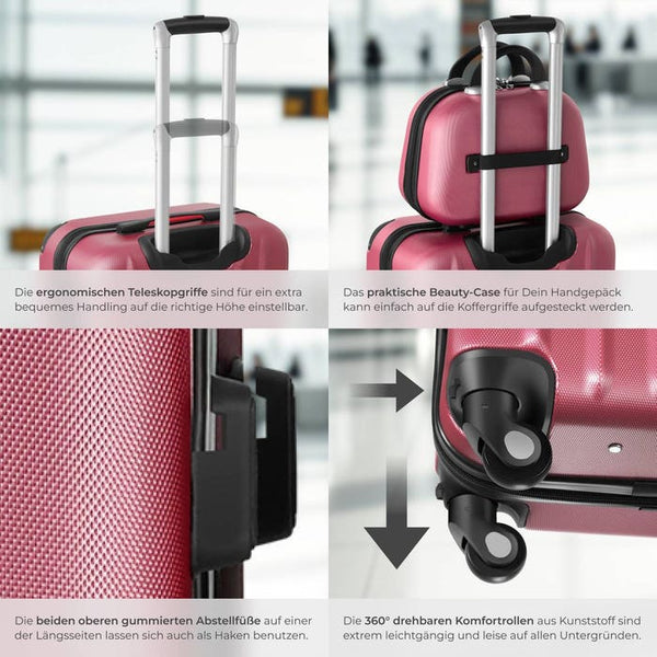 Hartschalenkoffer und Beauty-Case Set 4-tlg. Weinrot