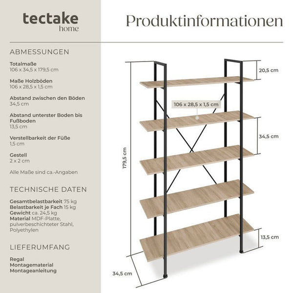 Regal Glasgow Industrial Holz hell, Eiche Sonoma