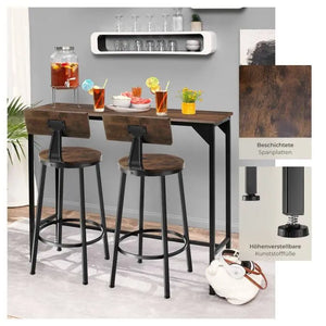 Barhocker Poole 2er Set Industrial Holz dunkel, rustikal
