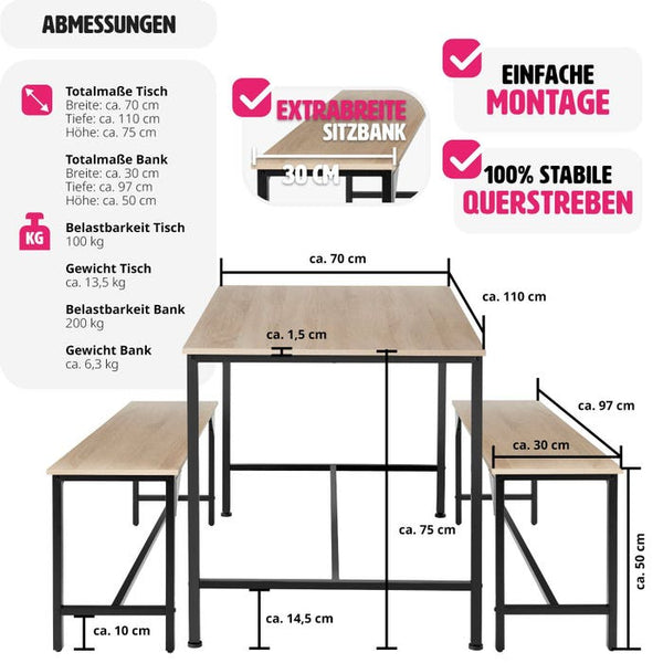 Sitzgruppe Bolton Industrial Holz hell, Eiche Sonoma