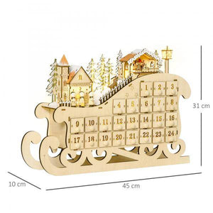 Adventskalender zum Befüllen 24 Schubladen Fächer Weihnachtskalender mit LED-Lichtern Schlitten-Form