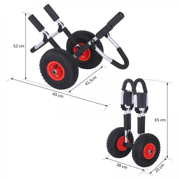 Kanuwagen Kajakwagen Surfwagen klappbar gepolstert PU-Reifen Alu Silber bis 45 kg