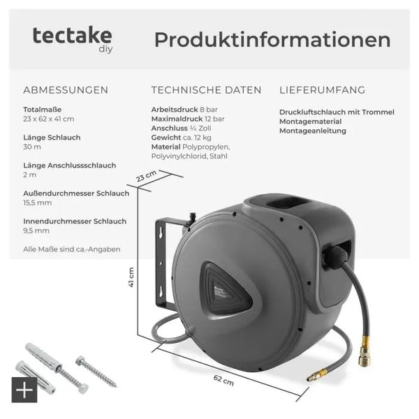 Druckluftschlauch mit Trommel grau 30 m