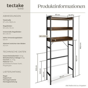 Badezimmerregal Seattle Industrial Holz dunkel, rustikal 67 x 25 x 165,5 cm