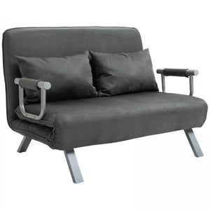 2er-Sofa mit Schlaffunktion, Schlafsofa mit Verstellbarer Rückenlehne Grau