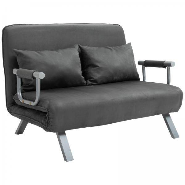 2er-Sofa mit Schlaffunktion, Schlafsofa mit Verstellbarer Rückenlehne Grau