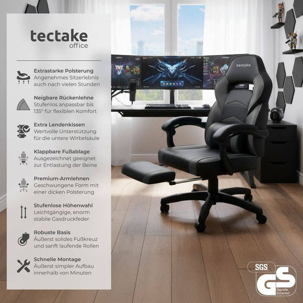 Racing office chair Comodo with footrest, black/black