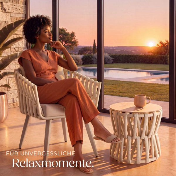 Gartenlounge-Set Lugano Rope-Design Aluminium beige, 1 Stuhl mit Tisch